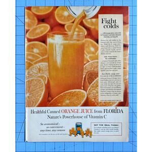 1960 Florida Orange Juice Vintage Print Ad/Poster Promo Art Magazine Page